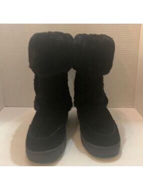 NWOT Style & Co Black Faux Suede Fur-Trimmed Mid Calf Boots - Size 6